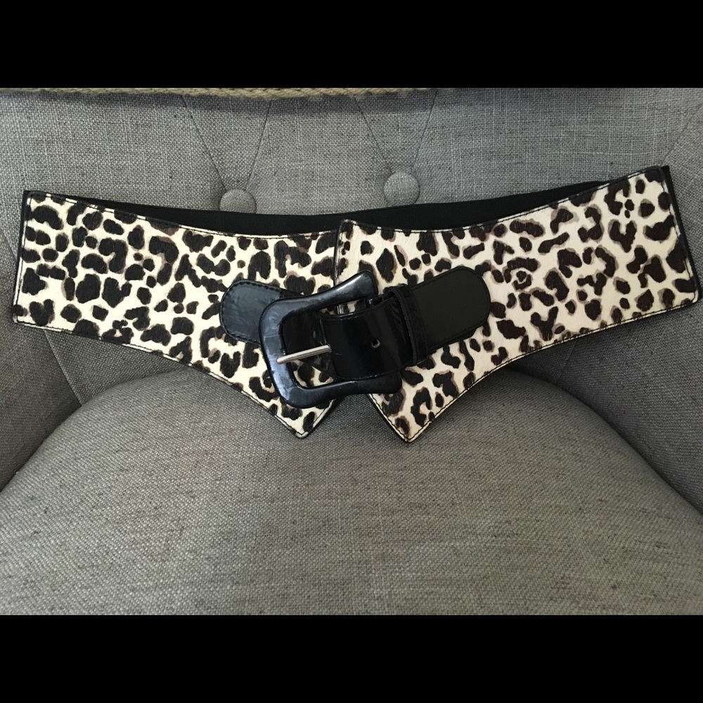White House Black Market leopard calf hair belt